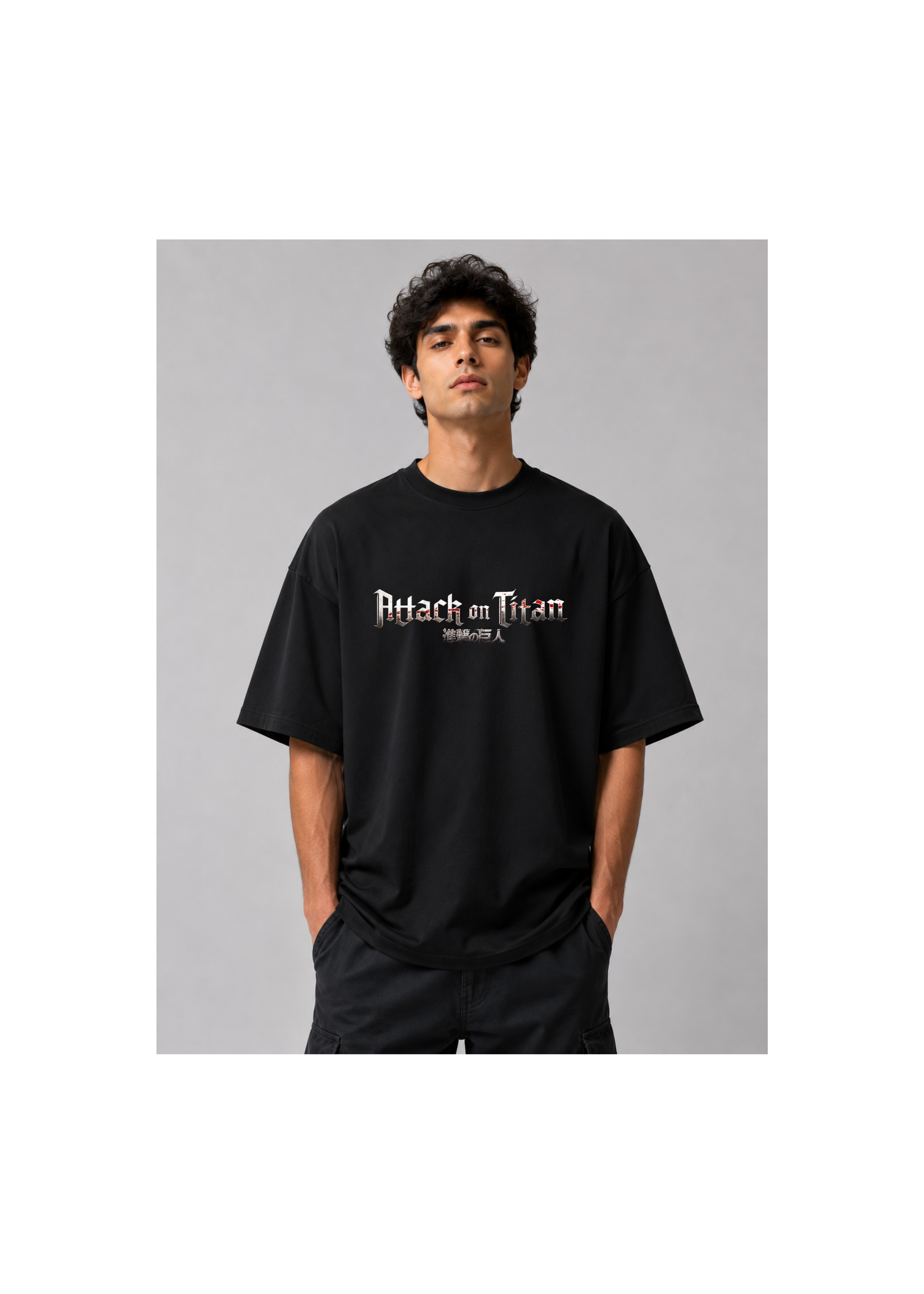 Attack on Titan Minimal Logo Oversized Graphic T-Shirt – Black