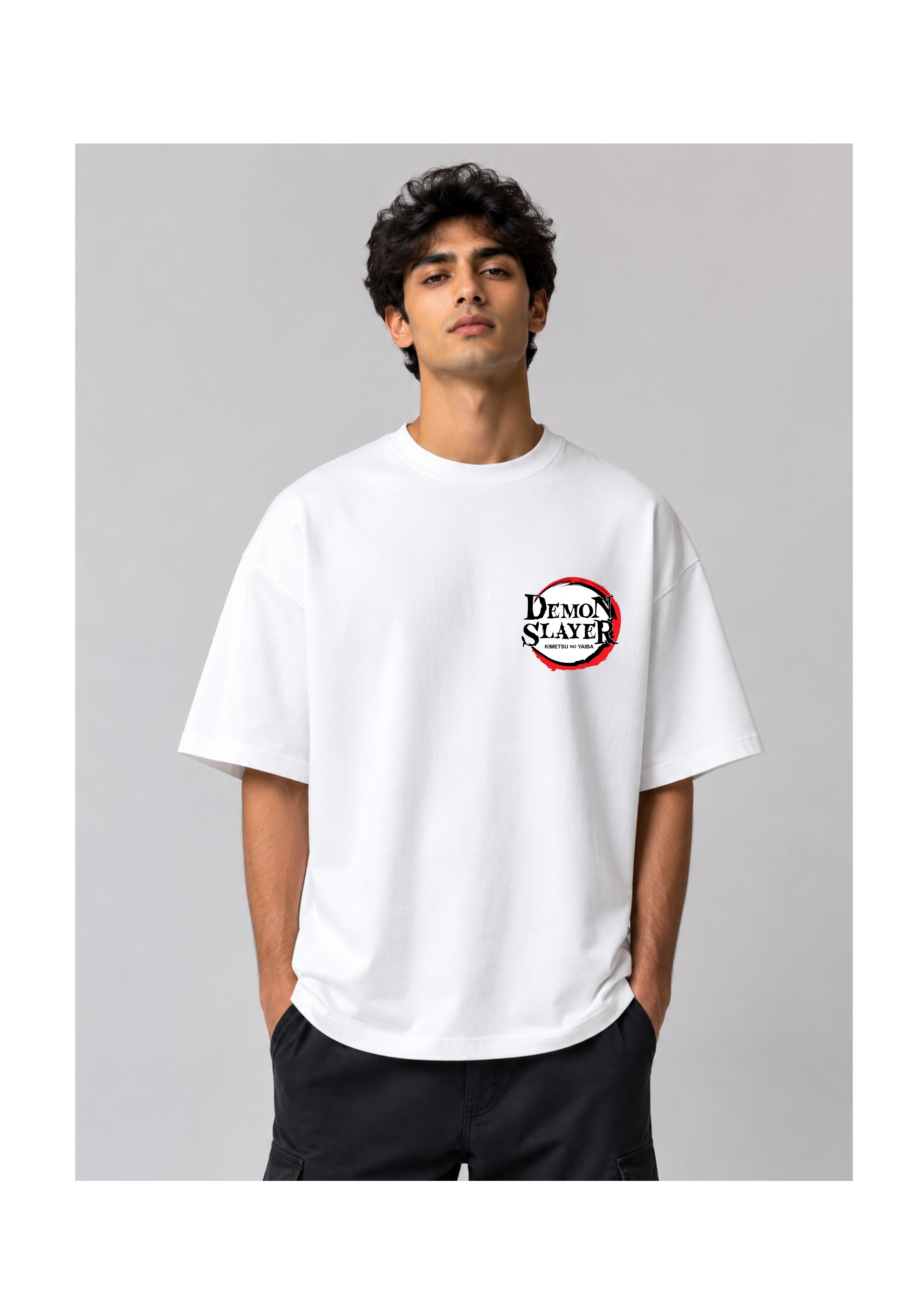 Demon Slayer Minimal Logo Oversized T-Shirt – White