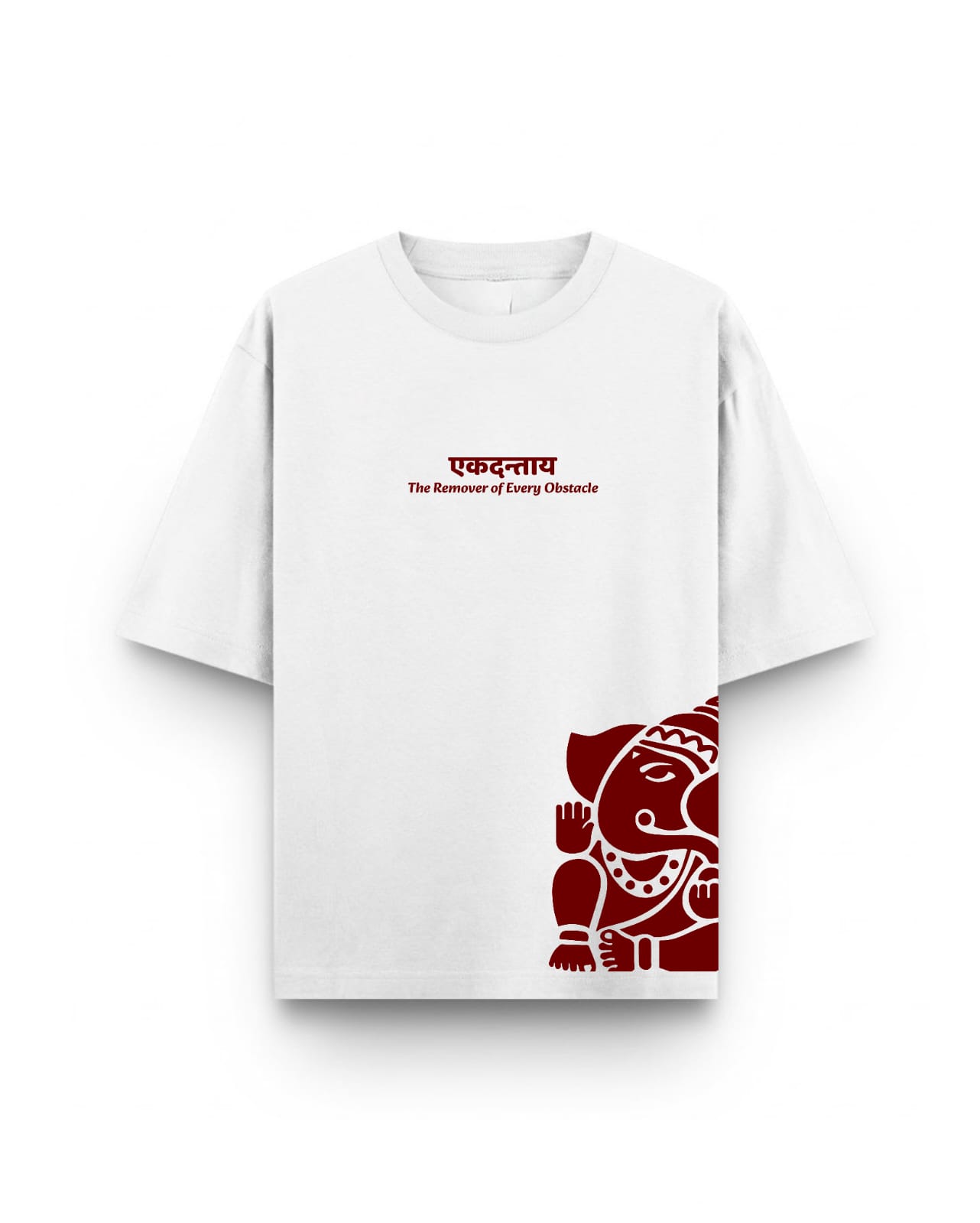 Ekadantaya Ganesha Oversized Graphic T-Shirt – White & Maroon