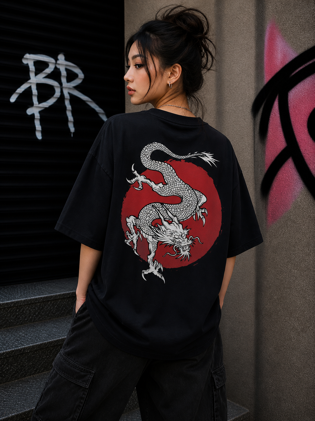 HOP aesthetic Japanese culture code Dragon Oversized Tee