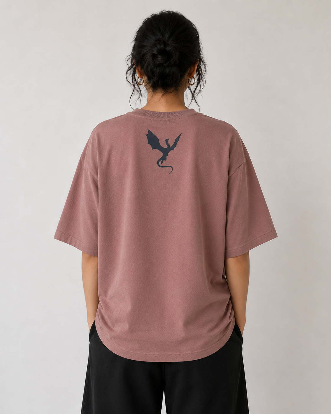 HOP Dragon Crest Oversized Tee – Dusty Rose Edition