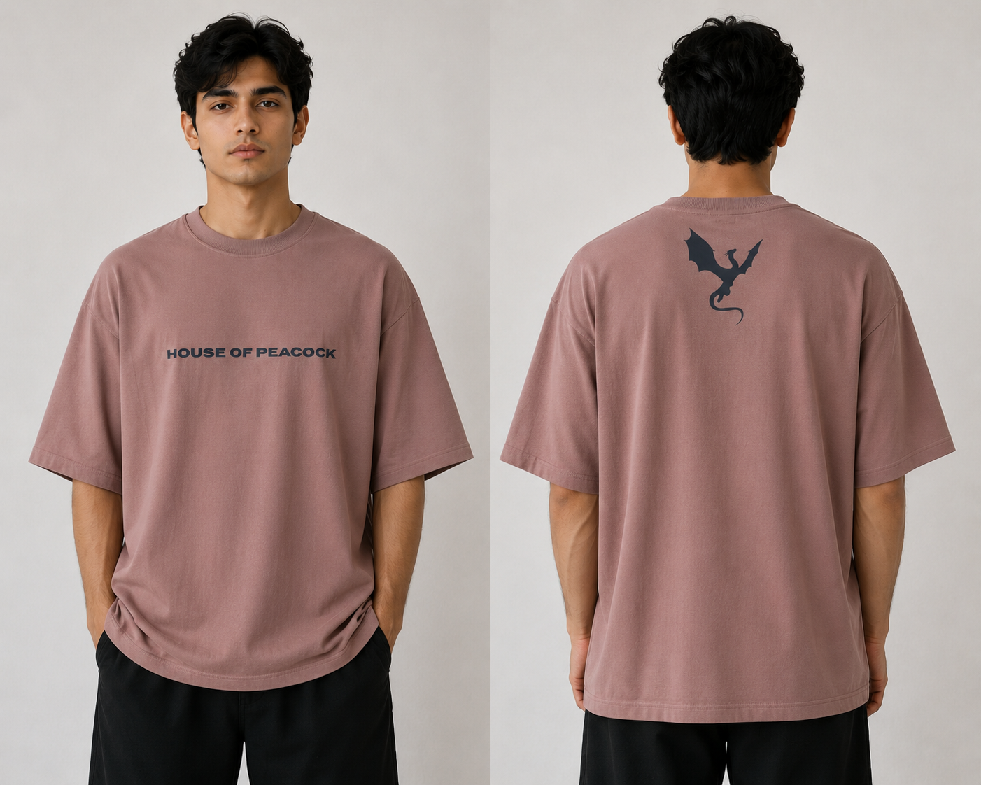 HOP Dragon Crest Oversized Tee – Dusty Rose Edition