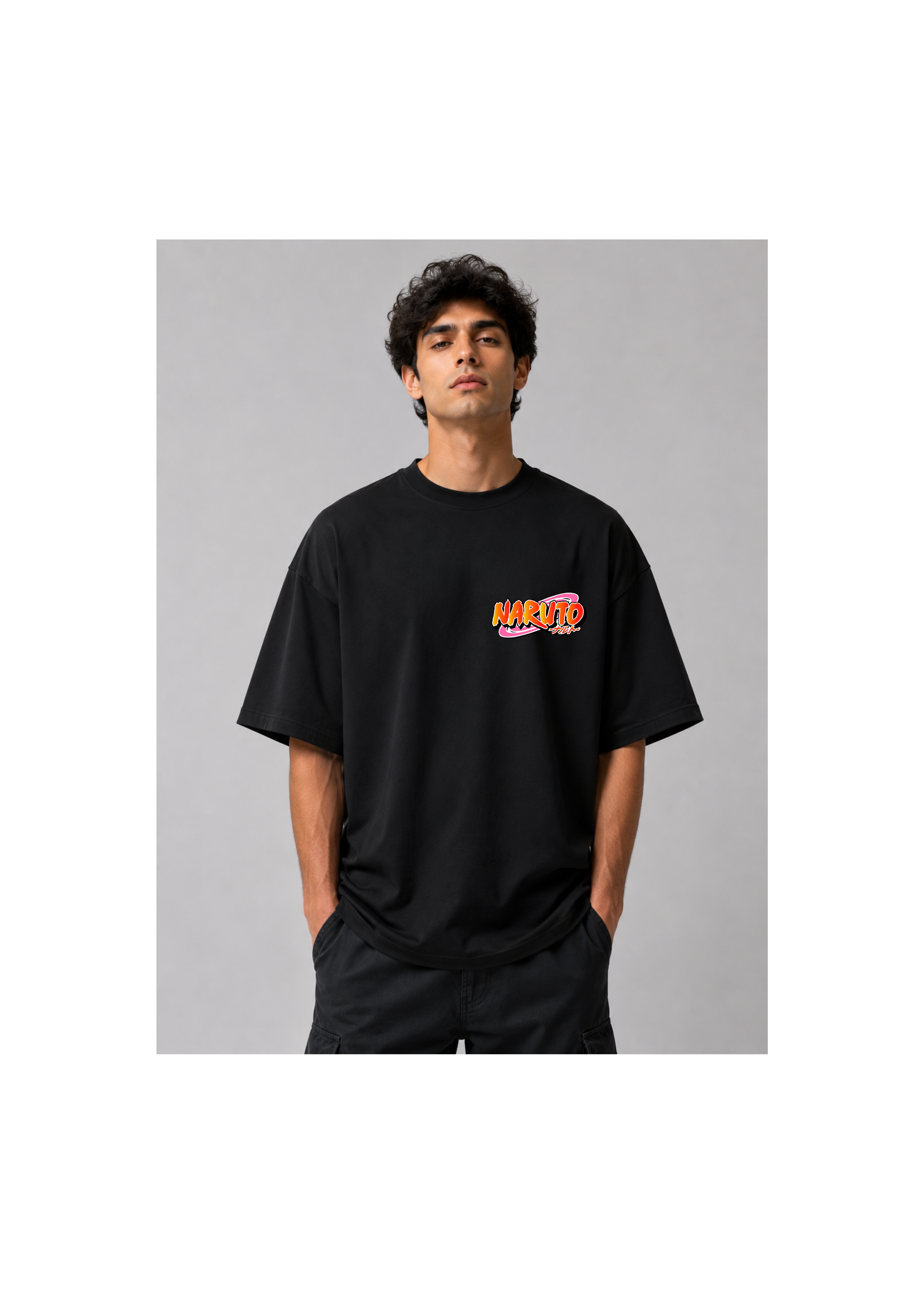 Naruto Logo Oversized Graphic T-Shirt – Black